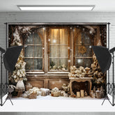 Lofaris Schneebedeckt Vitrine Fenster Vorhang Weihnachten Baum Hintergrund